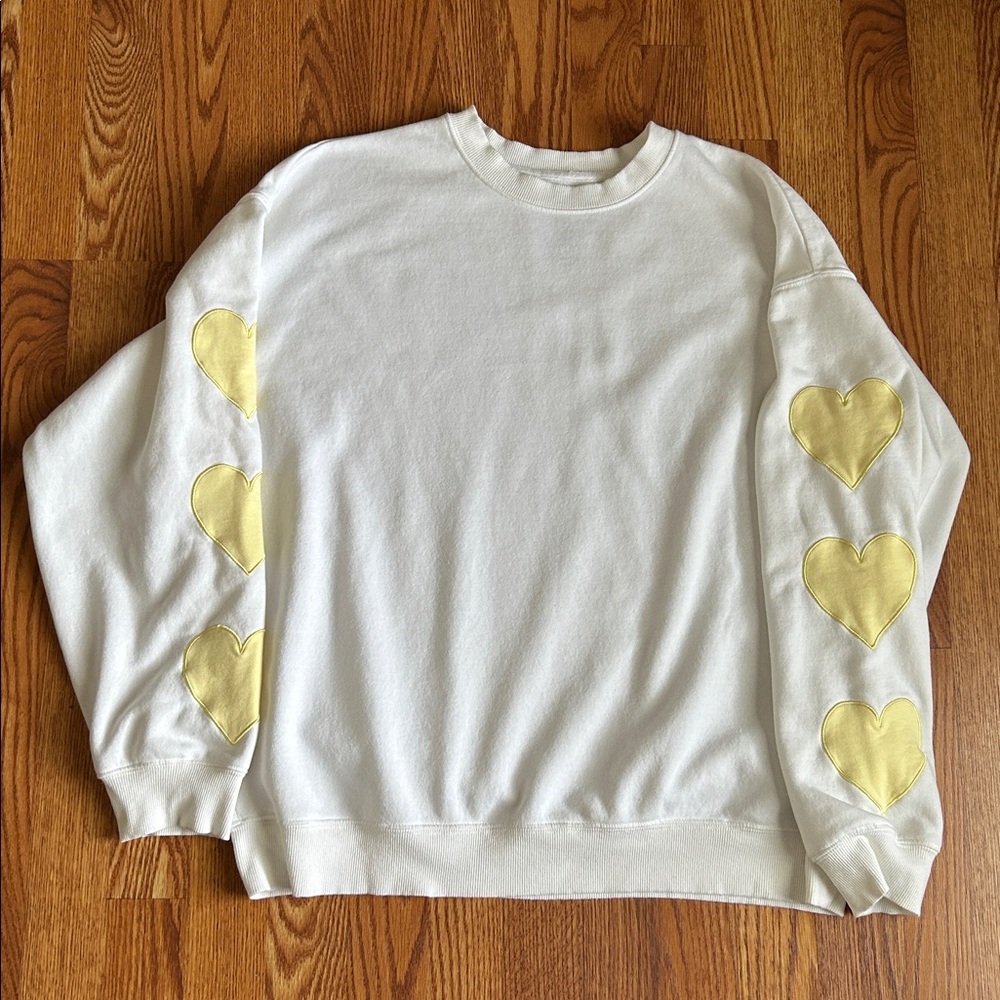 Goodie Two Sleeves White Sweatshirt with Yellow Heart Accents Size XL